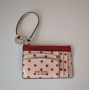 Kate Spade Spencer Hearts Print cardholder wristlet + Keyring Milk Glass